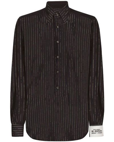 Dolce & Gabbana Camisa a rayas con manga larga - Negro