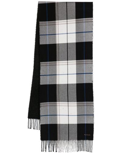 Paul Smith Logo-embroidered Chequered Fringed Scarf - Black