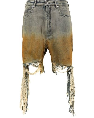 Rick Owens Denim Shorts With A Worn Effect - Natural