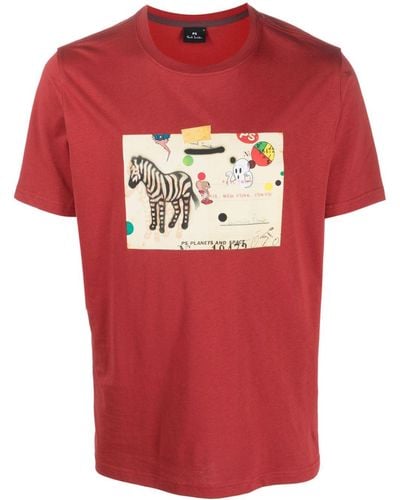 PS by Paul Smith Zebra Card-print Cotton T-shirt - Red