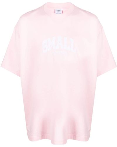 Vetements T-shirt en coton à logo brodé - Rose