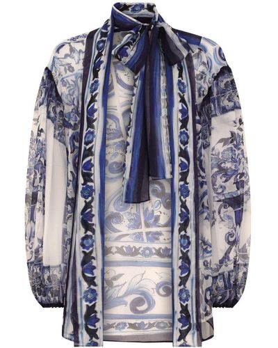 Dolce & Gabbana Tie-neck Silk Blouse - Blue