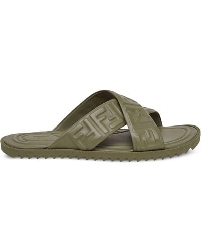 Fendi Embossed Ff Motif Flat Sandals - Green