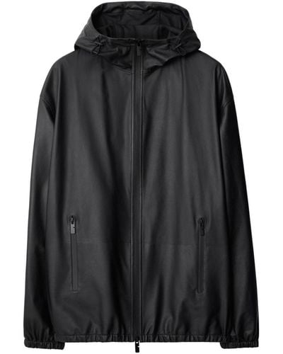 Burberry Hooded Leather Jacket - Black