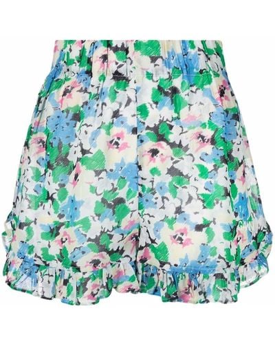 Ganni Blumige Shorts - Grün