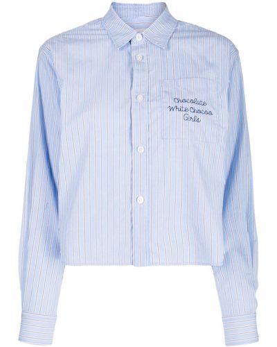 Chocoolate Striped Cotton Cropped Shirt - Blue