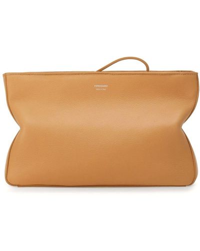 Ferragamo Clutch Met Logo-reliëf - Bruin