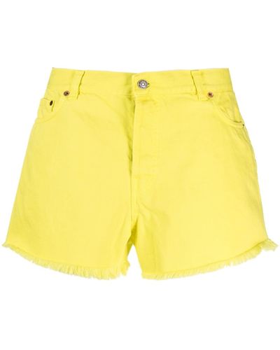 Haikure Frayed-edge Cotton Shorts - Yellow