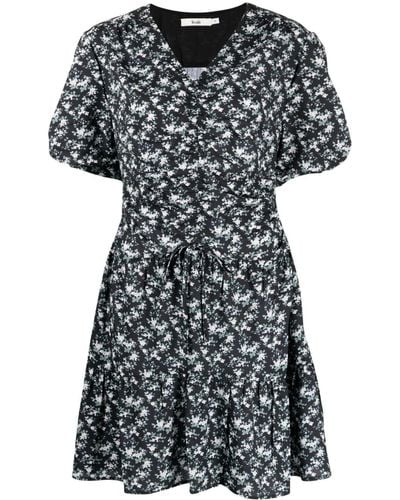 B+ AB Floral-print Short-sleeved Dress - Black