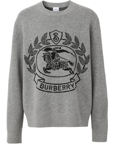 Burberry Intarsien-Pullover mit Ritteremblem - Grau