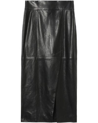 IRO Leather Midi Pencil Skirt - Black