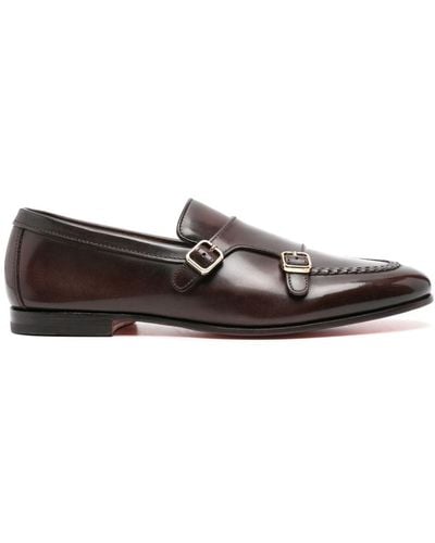 Santoni Buckle-fastening Leather Monk Shoes - Brown