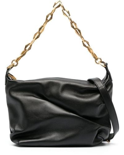 Jimmy Choo Diamond Zip-up Leather Shoulder Bag - Black