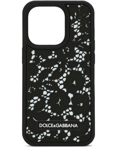 Dolce & Gabbana Coque pour iPhone 14 Pro en caoutchouc motif dentelle - Noir