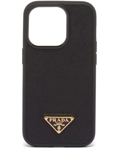 Prada Saffiano Leather Iphone 14 Pro Case - Black