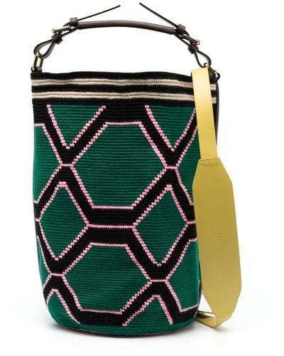 Colville Maxi Wayuu Knitted Bucket Bag - Green