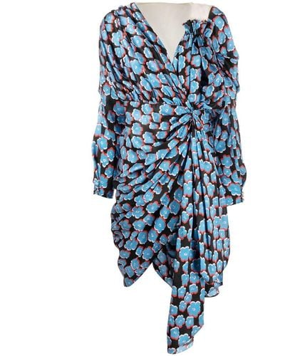 Lanvin Vestido asimétrico con estampado floral - Azul