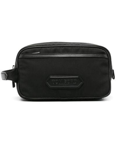 Tom Ford Logo-patch Leather-piped Washbag - Black
