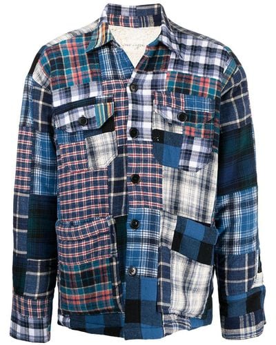 Greg Lauren Giacca-camicia con design patchwork - Blu