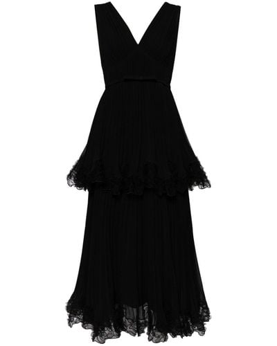 Self-Portrait Tiered Midi Dress - Black