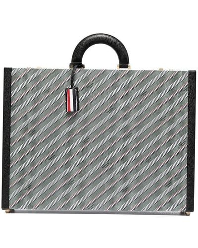 Thom Browne Logo-print Striped Briefcase - Grey