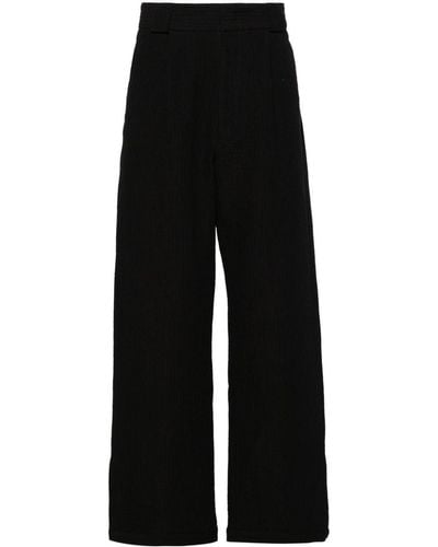 Emporio Armani Straight-leg Textured Trousers - Black
