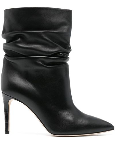 Paris Texas 100mm Ruched Leather Boots - Black