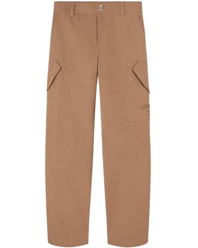 Versace Logo-embroiderd Straight-leg Trousers - Natural
