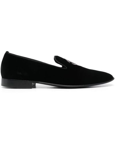 Roberto Cavalli Embroidered Suede Loafers - Black