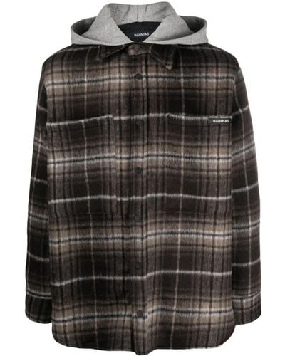 NAHMIAS Check-pattern Hooded Shirt Jacket - Black