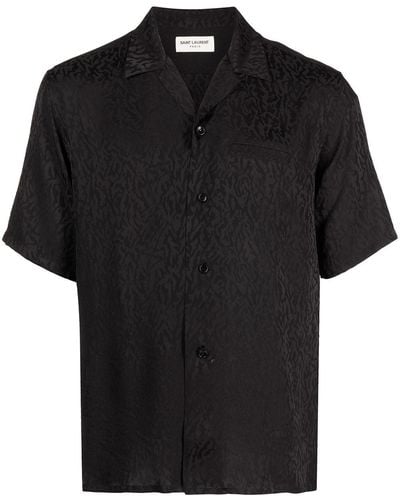 Saint Laurent Shark-collar Leopard Pattern Shirt - Black