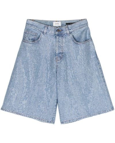Haikure Becky Crystal-embellished Denim Shorts - Blue