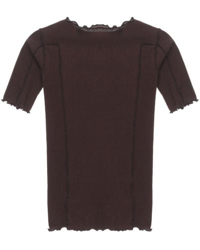 Baserange Lettuce-hem Stretch-cotton T-shirt - Brown