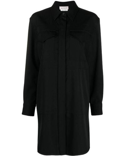 Alexander McQueen Wool Shirt Minidress - Black