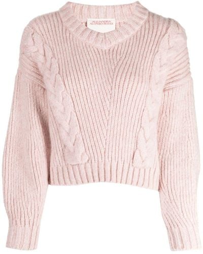 Alejandra Alonso Rojas Cable-knit Ribbed Cashmere Sweater - Pink