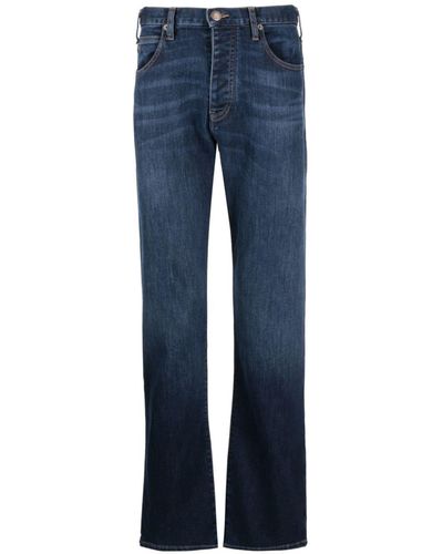 Emporio Armani Logo-patch Cotton Tapered Jeans - Blue