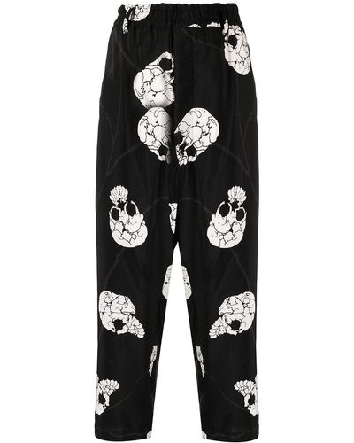Y's Yohji Yamamoto Skull-print Tapered Trousers - Black