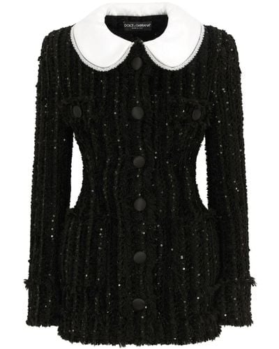 Dolce & Gabbana スパンコール ツイードジャケット - ブラック