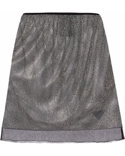 Prada Stud-embellished Chiffon Miniskirt - Gray