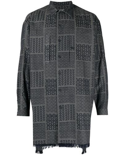 Yohji Yamamoto Geometric-print Cotton Shirt - Grey