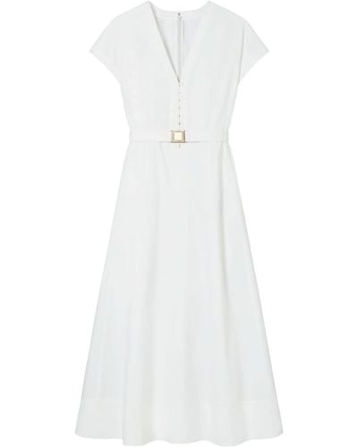 Tory Burch Belted Poplin A-line Dress - White