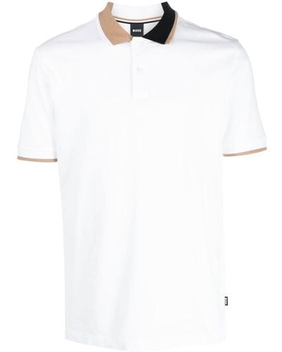 BOSS バイカラーディテール ポロシャツ - ホワイト