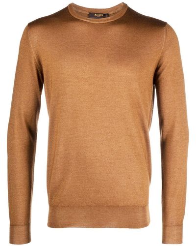 Moorer Crew Neck Knitted Sweater - Brown