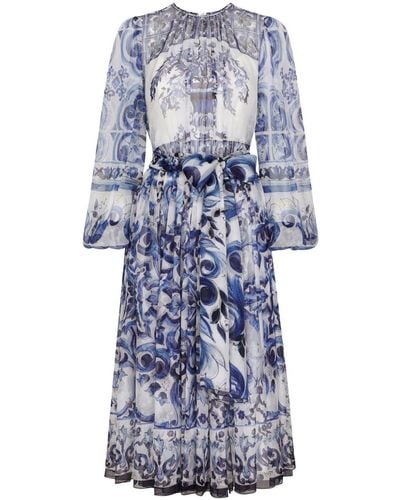 Dolce & Gabbana Majolica-print Silk Midi Dress - Blue