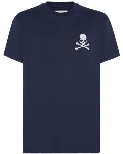 Philipp Plein Skull-embroidery Cotton T-shirt - Blue