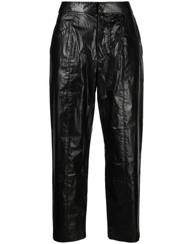Isabel Marant Patent-finish Cotton Cropped Trousers - Black