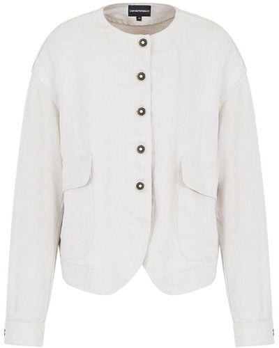 Emporio Armani Single-breasted Collarless Jacket - White