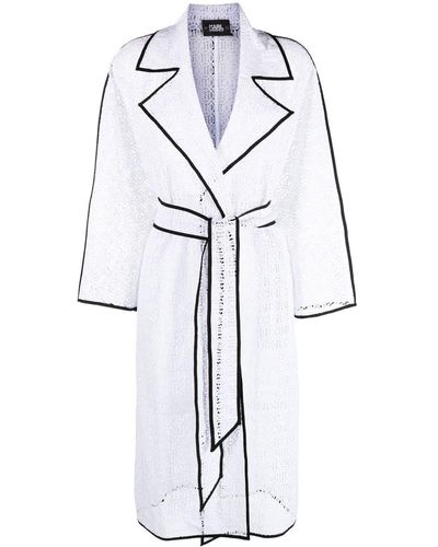 Karl Lagerfeld Kl Embroidered Lace Trench Coat - White