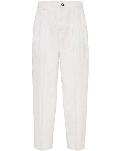 Brunello Cucinelli Pantalon fuselé à détails plissés - Blanc