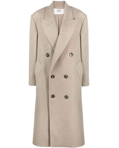 Ami Paris Double-breasted Coat - Natural